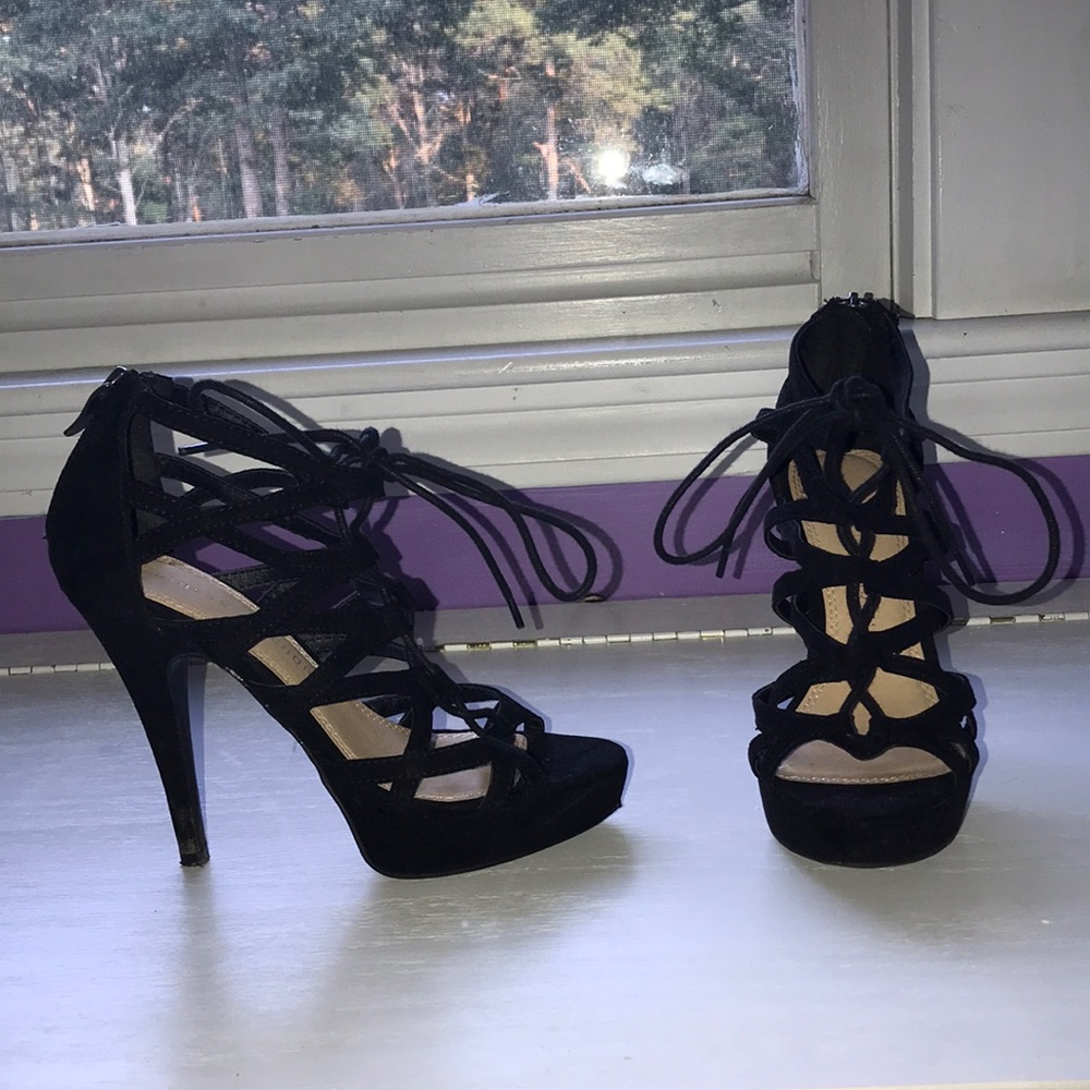 Black platform lace up heels